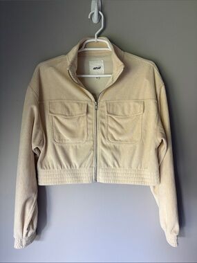 Aerie Women’s Cream Corduroy Fall Cropped Zip Up Shacket